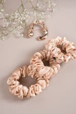 Champagne Gold Silk Scrunchies - Pack of 3
